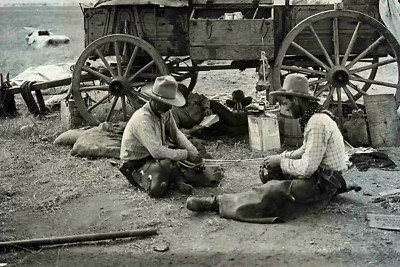 Group Of Old West Cowboys Chuck Wagon At Rest 4x6 PHOTO PRINT