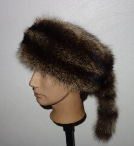 Bonnet fourrure raton laveur trappeur chapeau bonnet de fourrure moyen âge chasse casquette - Photo 1/6