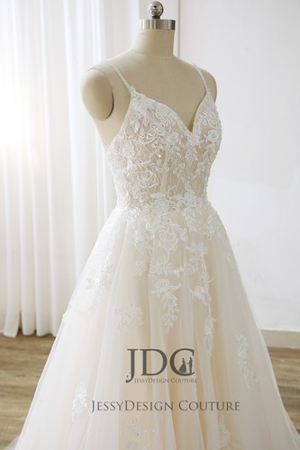 Dreamy Beaded Pearls Bridal Gown Lace Wedding Dress Custom made Ivory Nude - Picture 5 of 15