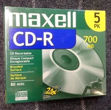 Maxell® 623205 700mb 80-minute CD-R  1x to 24x Certified 5 Pk - NEW Sealed