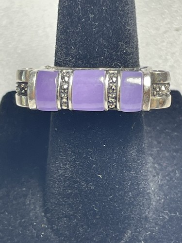 S.R. Vintage Thailand 925 Sterling Silver Purple Jade and Gem Stone Ring Sz 4.75 - Bild 3 von 9