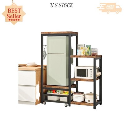 NEW Bakers Rack with Mini Fridge Stand Microwave 3-Tier Coffee Bar Shelf Outlet