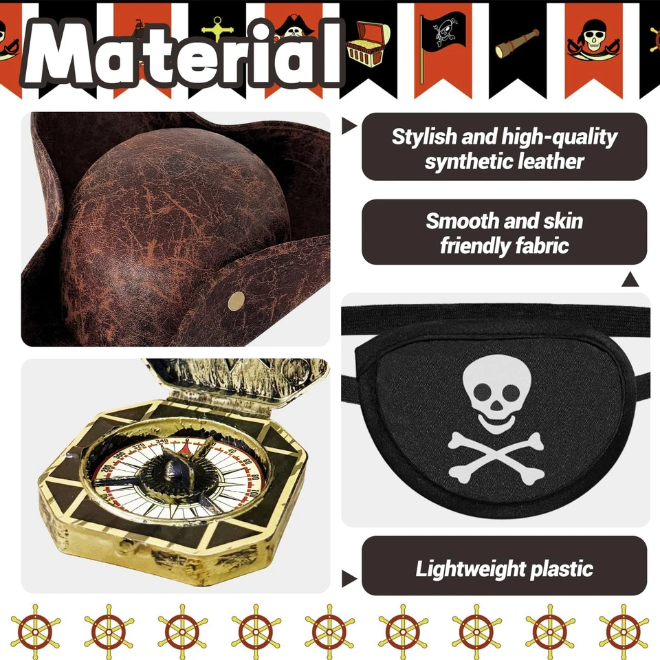 4PCS Brown Pirate Hat,Renaissance Pirate Tricorn Hat set,Novelty Pirate Hat w... - Image 3 of 4