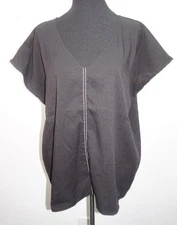 Glam Black White Stitching V Neck Boxy Top Shirt Womans Sz M