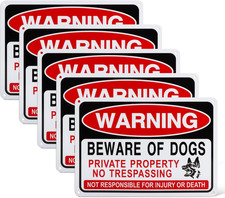 5 Pack Beware of Dog Signs, 9.84X7.09 Inch Reflective Tin Sign Beware of Dog for