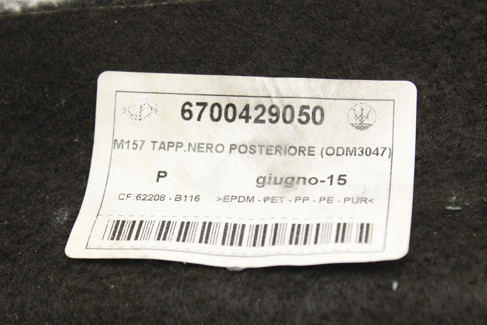 2015 Maserati Ghibli Rear Lower Floor Carpet Assembly Factory OEM 14-19