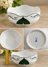 Meissen Porzellan Schale rund wei&szlig;/gr&uuml;n Dekor gl&auml;nzend &Oslash;20cm H6cm Nr.103