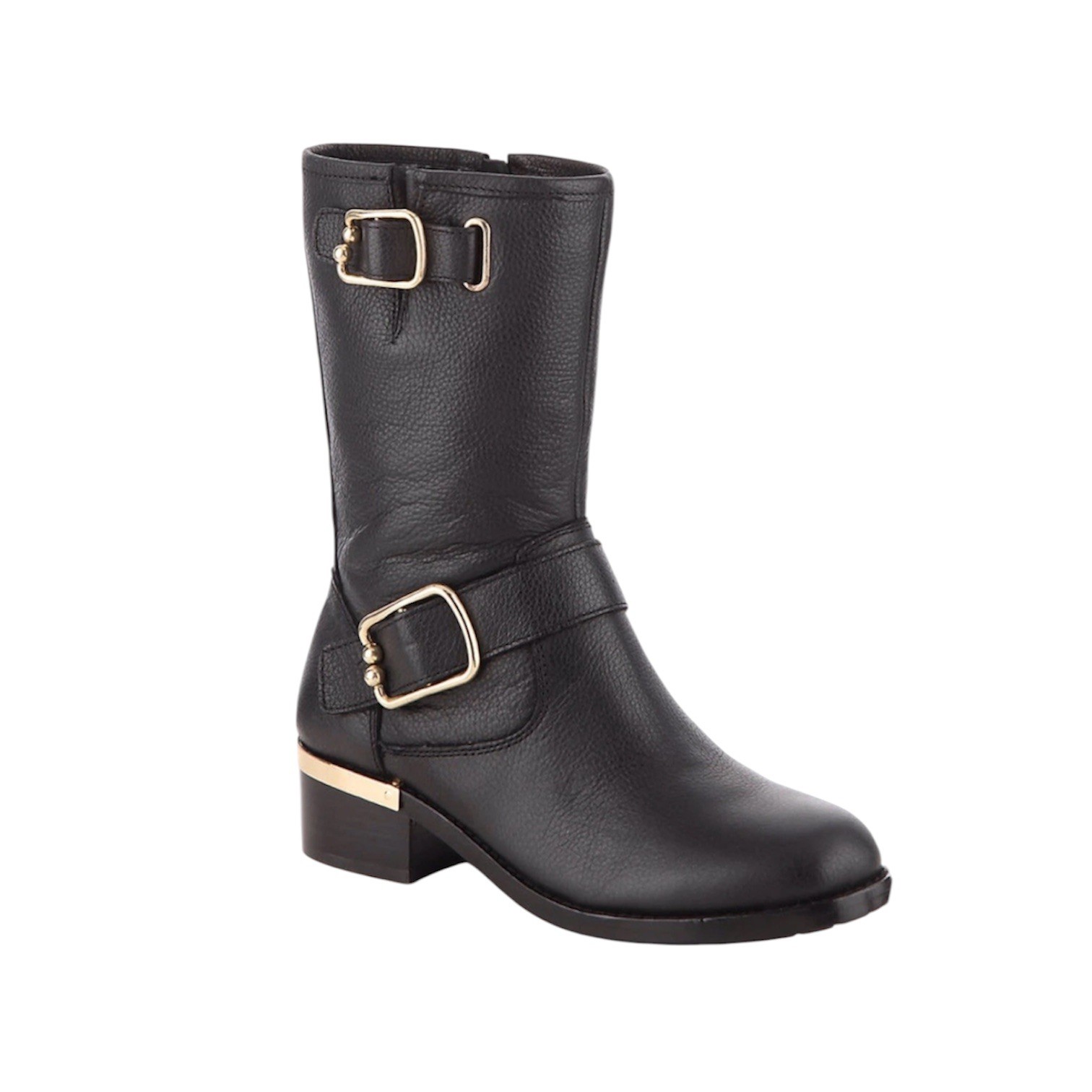 Vince Camuto - Women’s Wantilla Fine Leather Mid Calf Black Moto Boots Size 6.5