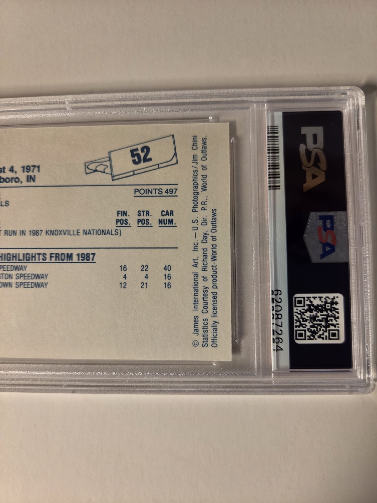 SWEET NASCAR CUP HOF'ER JEFF GORDON 1987 WORLD OF OUTLAWS #52 XRC PSA 9 "MINT"  view 7