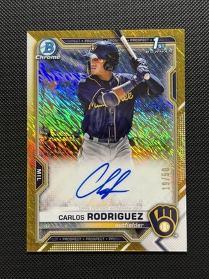 2021 Bowman Chrome 1st Carlos Rodriguez Gold Shimmer Auto /50 Brewers