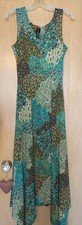 MT Collection Green Yellow Multicolor Paisley Print Dress Stretchy Slinky Size S