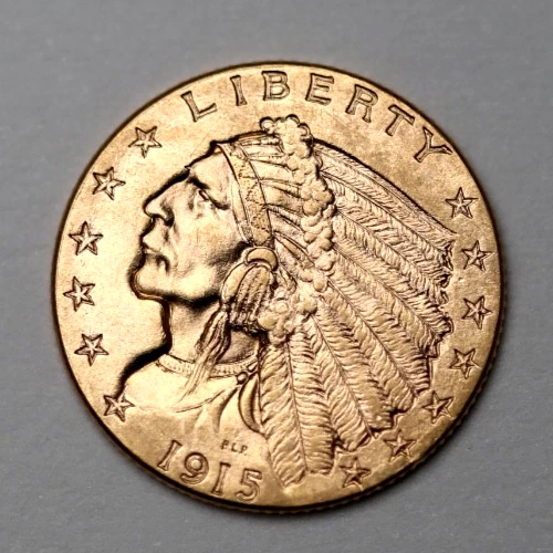 1915 $2.5 Dollar Gold Indian Head Liberty Quarter Eagle Coin UNC $2 1/2