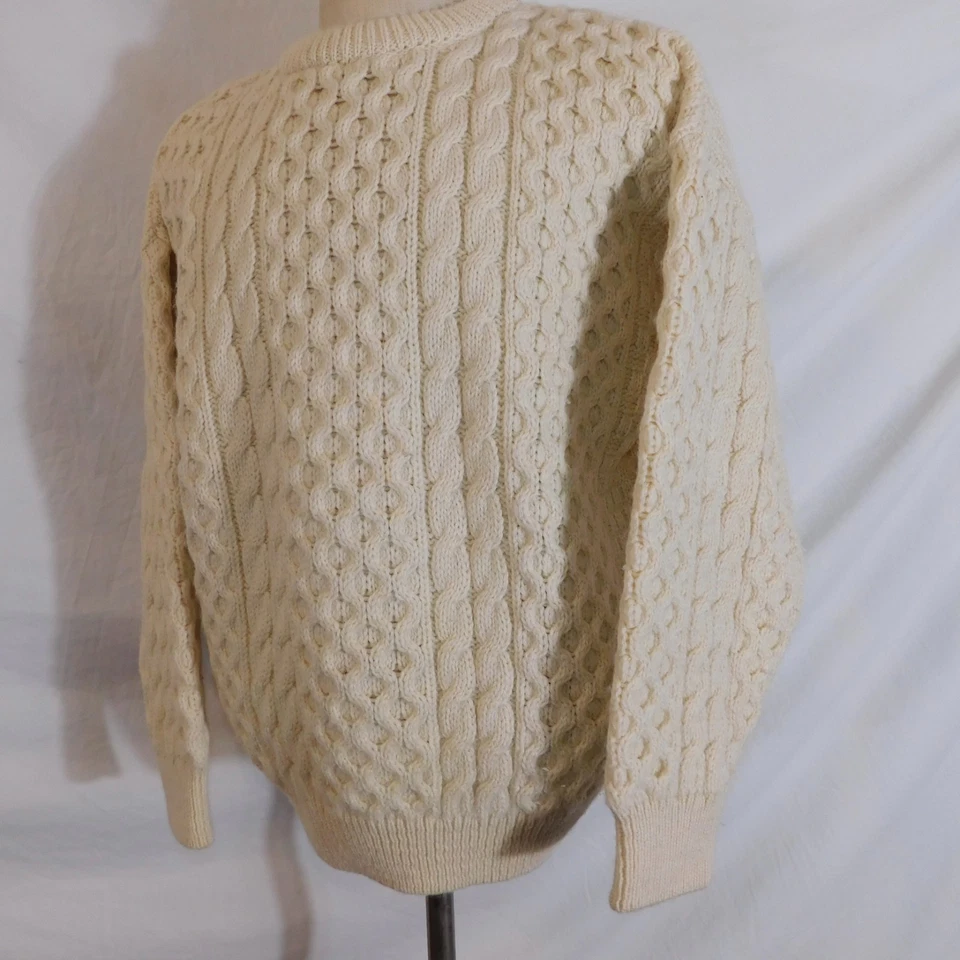 Gaeltarra Hombres L Aran Pescador Suéter Crema Lana Cable Tejido Hecho en Irlanda Foto 2 de 4