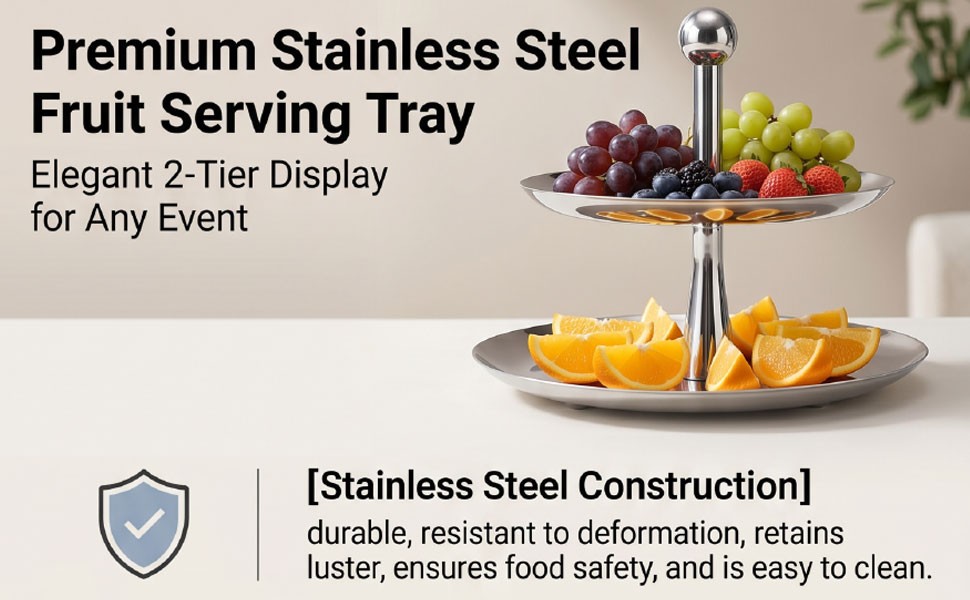 ↑Fruit Serving Tray Stainless Steel Cake Stand Tiered Desserts Display Plate For