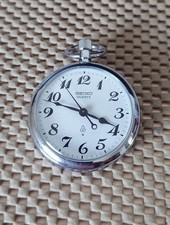 SEIKO 7550-0010A Pocket Watch Quartz Railway Silver Case 50x61mm Rare
