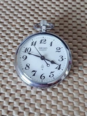 SEIKO 鉄道時計 7550(QHV) シルバー　稼動品 SEIKO 7550-0010A Pocket Watch Quartz Railway Silver Case 50x61mm
