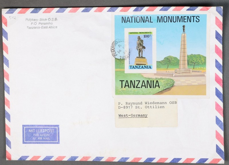 MayfairStamps Tanzania 1980 National Monuments Souvenir Sheet to St. Ottilien Ge