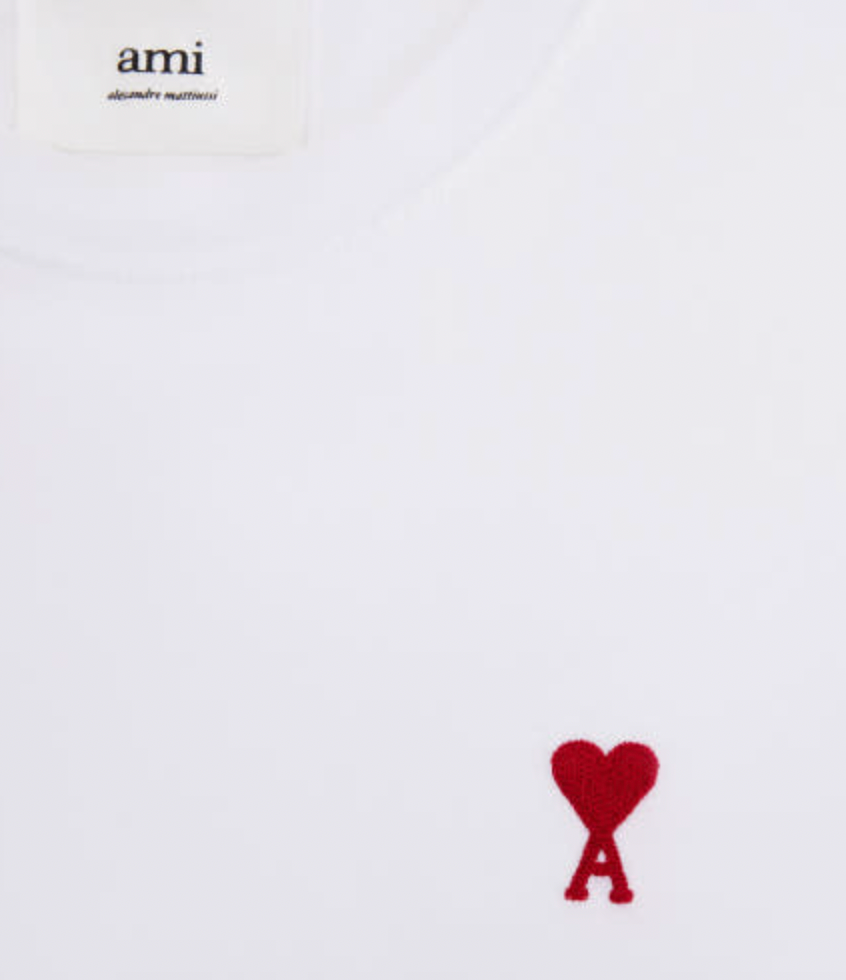 Ami Paris Logo Embroidered Cotton T-Shirt – White / Black – S M L