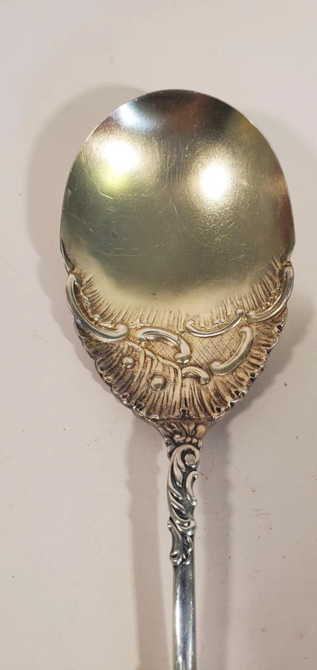 Antigua cuchara grande para servir plateada patrón Yale lavado dorado c. 1894 Foto 3 de 4