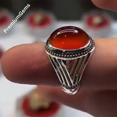 100%  Natural Brown Yamani Aqeek/Akeek Ring, Sterling Silver 925 Handmade Ring