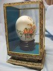 Chinese Hand Painted Egg in Glass Display Case Orange Flowers and Bird Oriental — photo 3