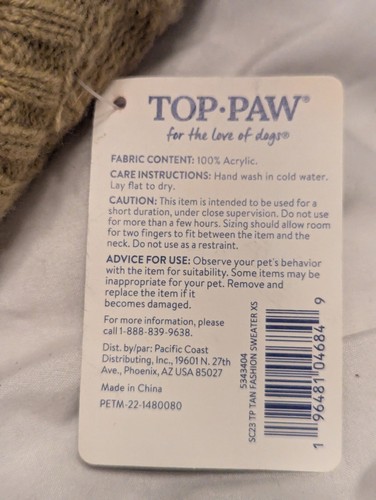 Top Paw Brown Fashion Cable Knit Dog Sweater Warm XS NEW!! - Picture 4 of 4