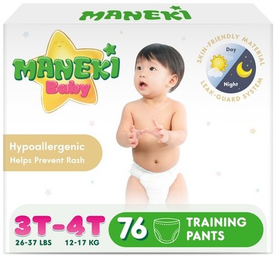 Maneki Baby Disposable Diapers Pull-up Training Pants 3T 4T, 76 Count (26 37 lb)