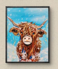 Frosted Majesty – 16x20 Highland Cow Painting by M. Isaksen | Winter Farmhouse