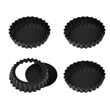 4-Inch, 4 Pack Mini Tart Pan With Removable Loose Bottom Non-Stick Round