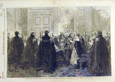 Alter antiker Druck Prinz Wilhelm Preußen Orden Strumpfband Hochzeitsbibel 1858 19.