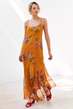 Ecote Urban Outfitters Marigold Orange Floral High Low Ruffle Maxi Dress XS