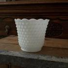Vintage Milk Glass Fire King Hobnail Planter Vase Scalloped Edges Mid Century