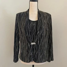 Drapers & Damons Petite Blazer Top Set Medium Black Gold Sparkle Mature Occasion