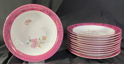 SPE Spezialporzellan Eisenberg DDR Suppenteller 11 St. roséfarbener Rand Ø 22 cm