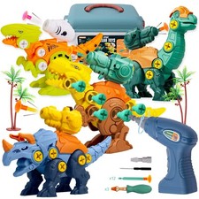 DIY Take Apart Dinosaur STEM Toys for Kids with Storage Box Electric Drill