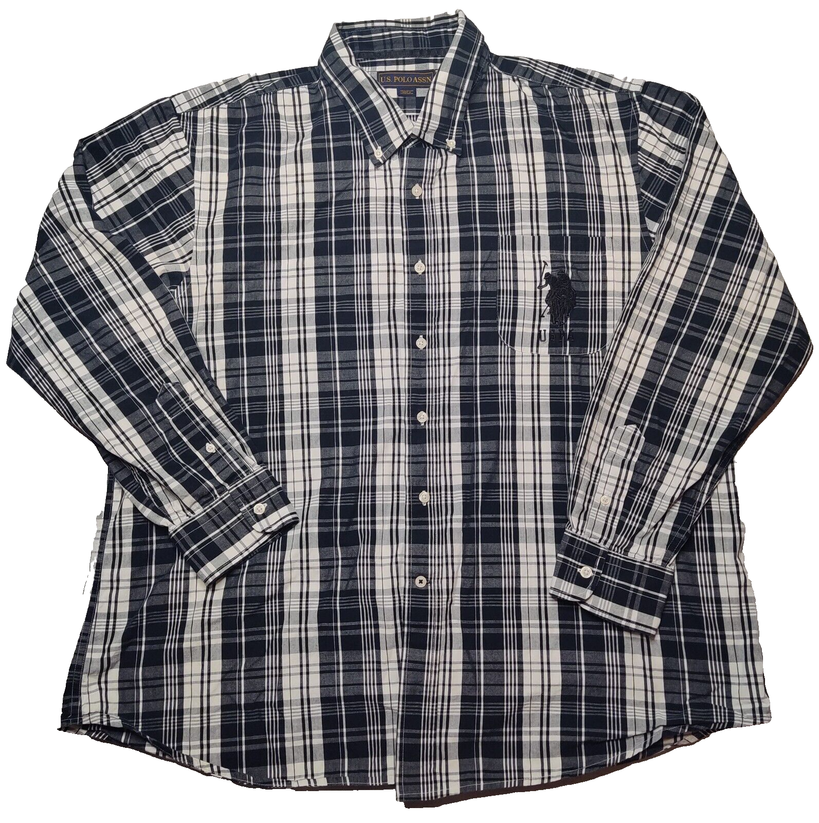 US Polo Assn USPA BIG PONY Logo Uomo 2XL Nero Plaid Cotone Bottoni Camicia