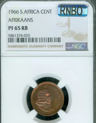 1966 SOUTH AFRICA AFRIKAANS 1/2 CENT NGC PF65 RB MAC RNBO RAINBOW  *