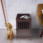 Dog Kennel Crate End Table Lockable Door Solid Wood Furniture Espresso Finish