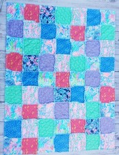 New Handmade Rag Quilt Throw, Lilly Pulitzer fabrics, Mermaids Cove, Unicorn Sea