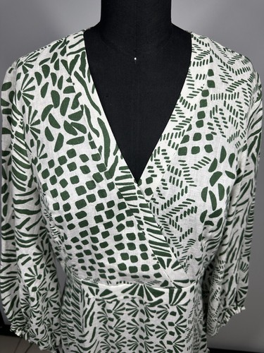 ALEXIS Women’s 100% Linen Green Floral Ruffle 3/4 Sleeve Maxi Dress Size L - Picture 5 of 13
