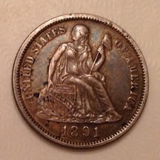1891 US Seated Liberty Dime 10 Cents