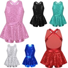 Kids Girls Dress Dance Dancewear Jazz Leotard Gym Show Sequined Competition