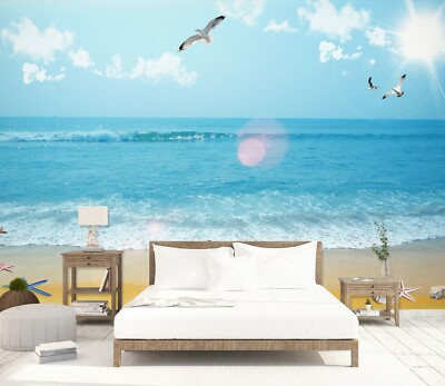 3D Beach Seagull ZHU5240 Wallpaper Wall Mural Removable Self-adhesive Zoe