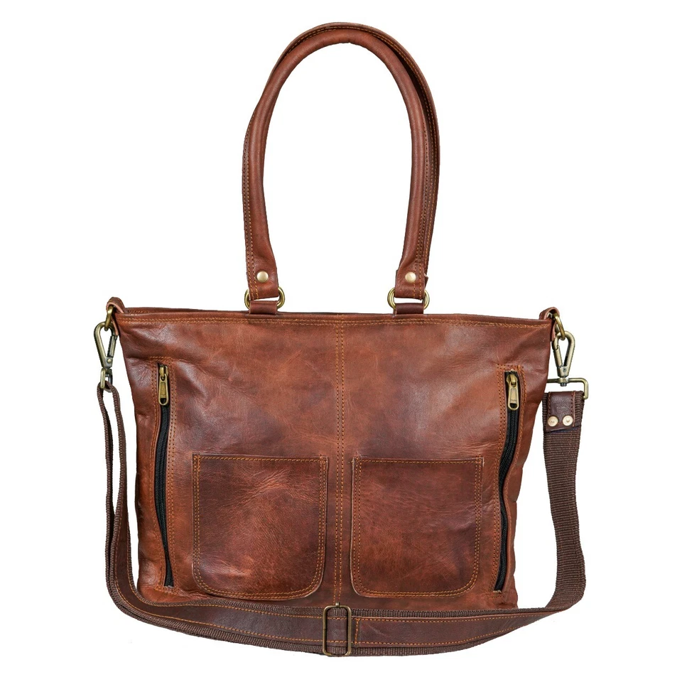 Elegante Bolso de Mano de Cuero Real para Mujer Bandolera Cartera para Laptop para Oficina y Viajes Foto 3 de 4