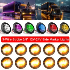LED Strobe+ Marker Lights Round 3/4"Truck Trailer 12-24V Side Flash Bullet Light
