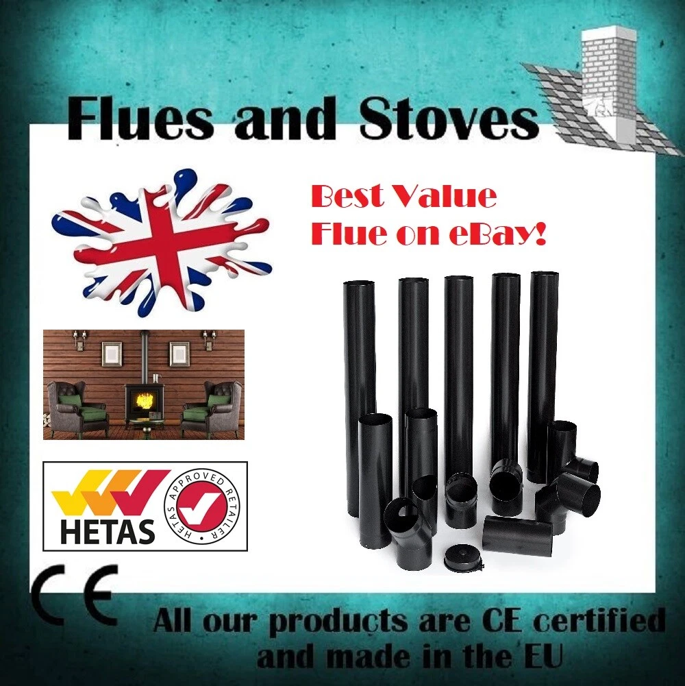 5 Inch 6u0026#034; Matt Black Stove Pipe u0026amp; Bends multi fuel Flue u0026amp;  Fittings 125mm 150mm | eBay