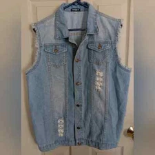 Nasky Women's Lightwash Destructed Denim Vest - Size Medium
