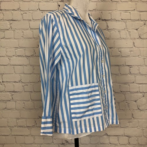 Lake Buttondown Pajama Top Size S Blue White Bold Stripe - Picture 2 of 7