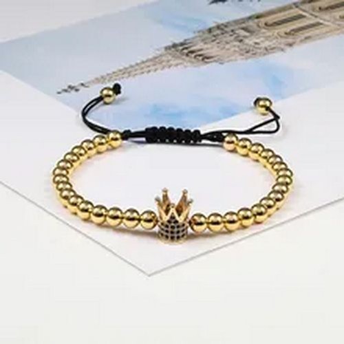 Braccialetti intrecciati corona Zircon - Micro Perline di Pietra Regolabili Banglie Coppia Gioielli - Foto 3 di 21
