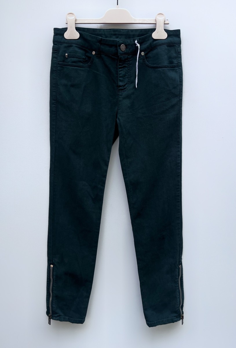 NWOT ALEXANDER MCQUEEN Skull Logo Zipped Biker Skinny Jeans Green 